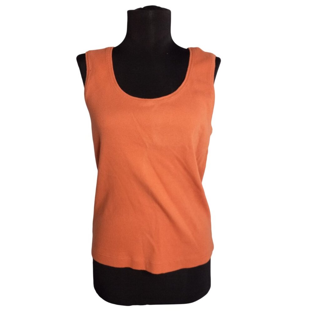 Chicos Size 1 M Tank Top Orange Sleeveless Ribbed Cotton Blend Scoop Neckline